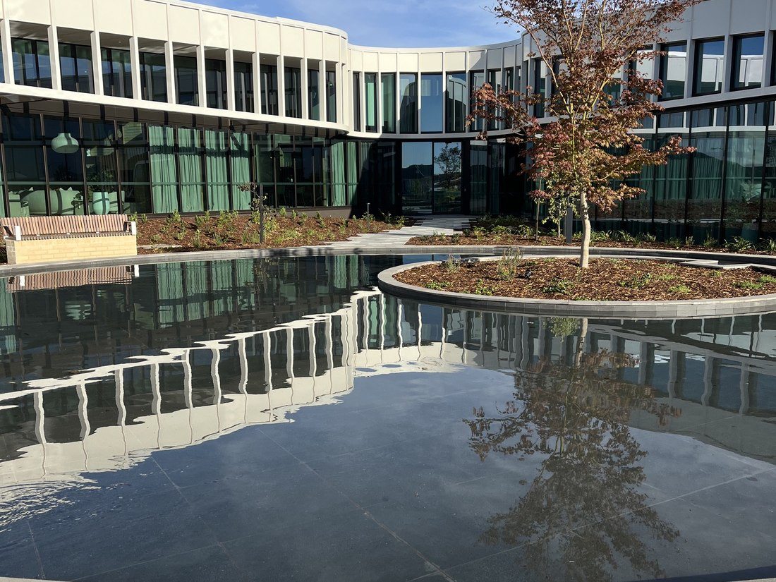 Architect-led water feature delivered within the architectural intent